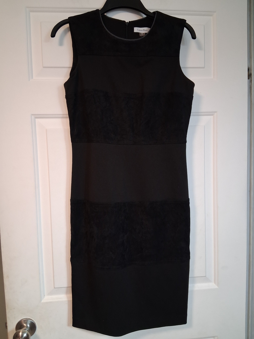 Calvin Klein Black Sued Stripes Sleeveless Sheath Dress Business Office Size 4